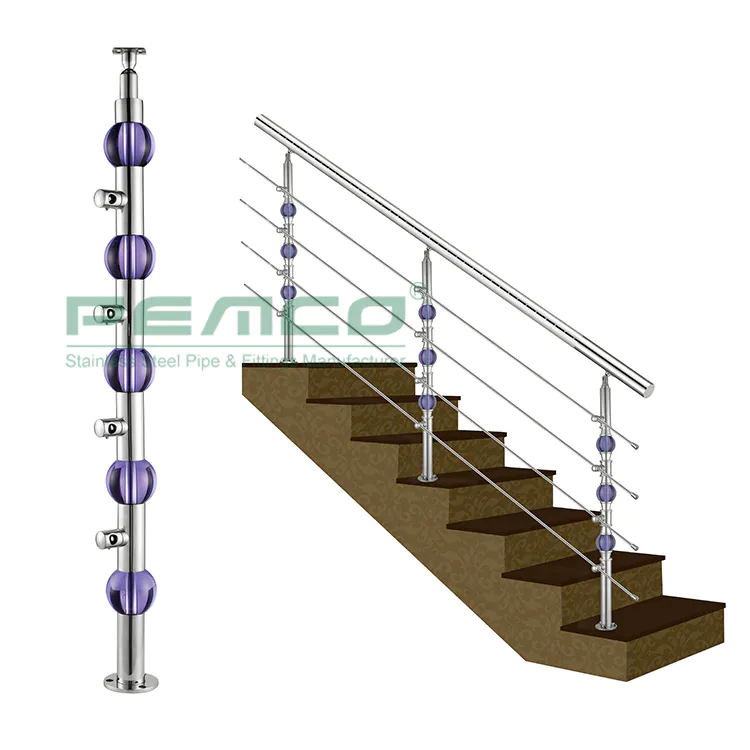 PJ-A260 Acrylic Ball With Stainless Steel Tube Railing Post Design