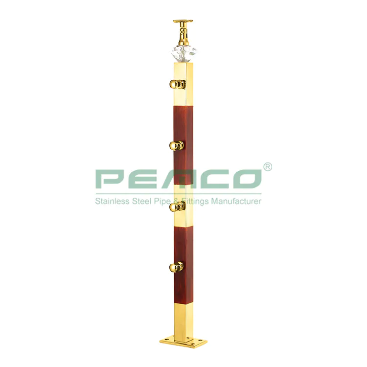 PJ-A150 Gold Color With Acrylic Top Bracket Stainless Steel Pipe Balustrade Post