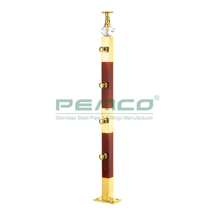 PJ-A150 Gold Color With Acrylic Top Bracket Stainless Steel Pipe Balustrade Post