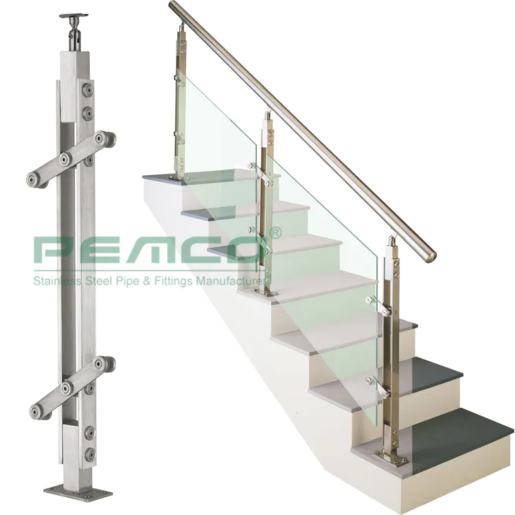 PJ-A009 Home interior Staircase Stainless Steel Glass Clamp Railing Design