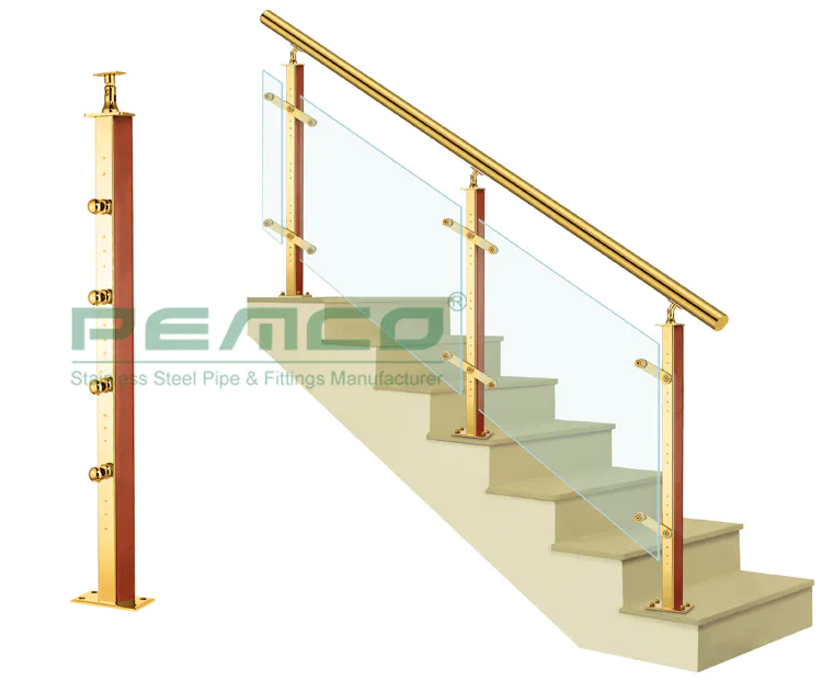 PJ-A093 Modern Home Indoor Stainless Steel Tempered Glass Balustrade Railing Post