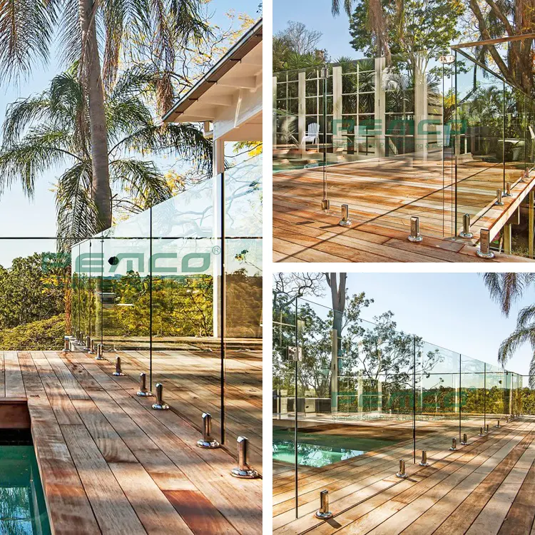 Outdoor Swimming Pool Deck Square Type Glass Spigot Railing
